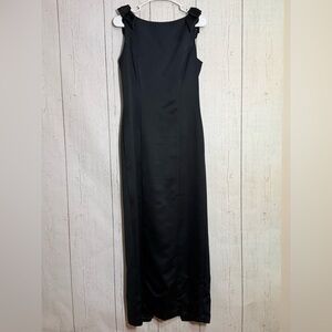 Vintage Alex Evenings Black Maxi Bow Open Back Pearl Draped Formal Dress Size 8
